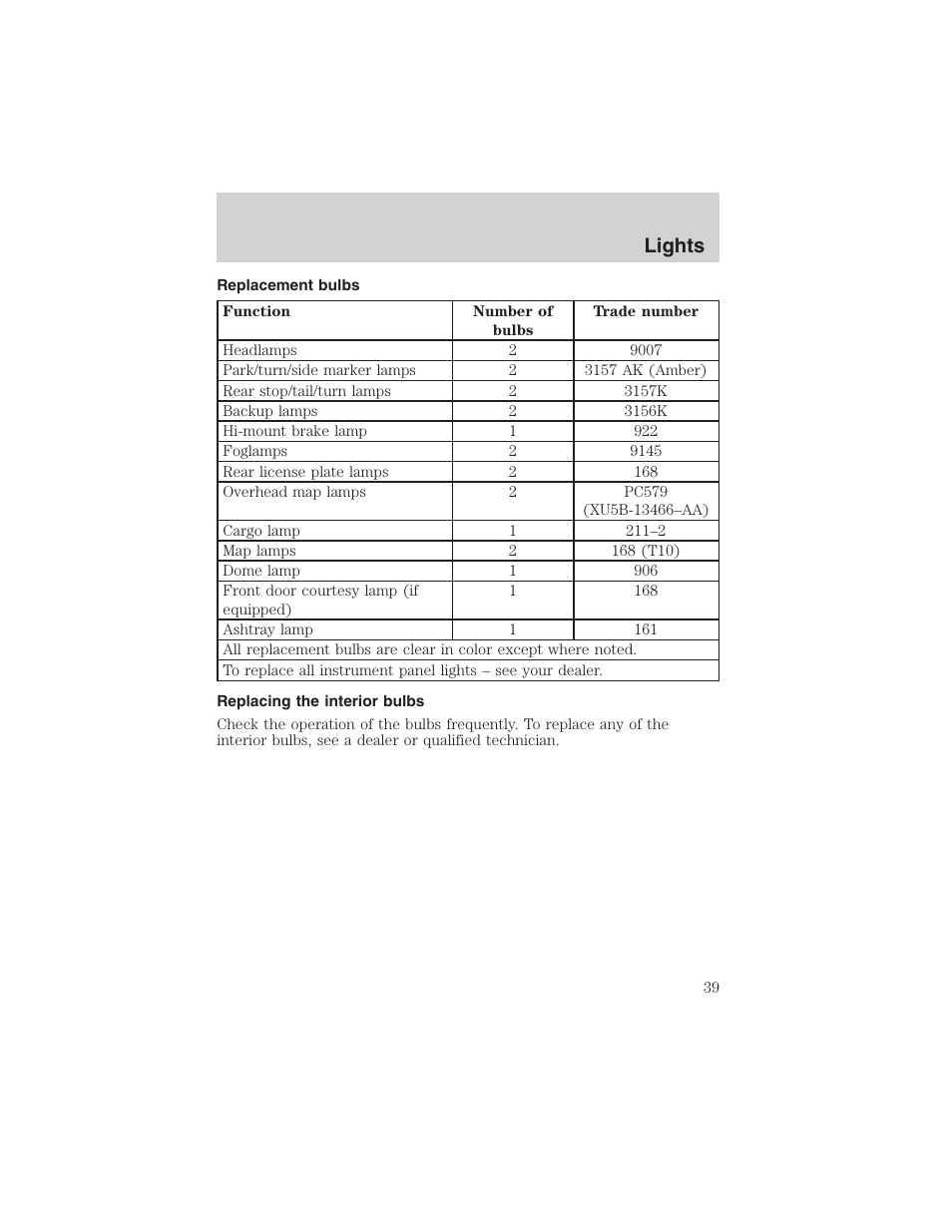 Lights | FORD 2003 Explorer Sport Trac v.3 User Manual | Page 39 / 216