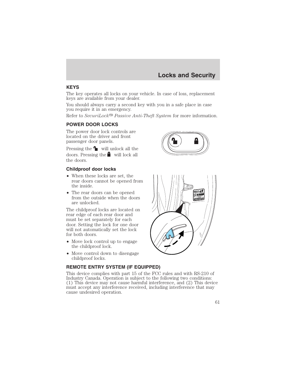 Locks and security | FORD 2003 Explorer Sport Trac v.3 User Manual | Page 61 / 216