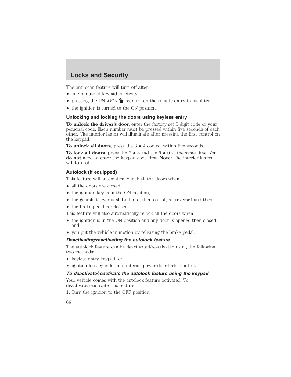 Locks and security | FORD 2003 Explorer Sport Trac v.3 User Manual | Page 66 / 216