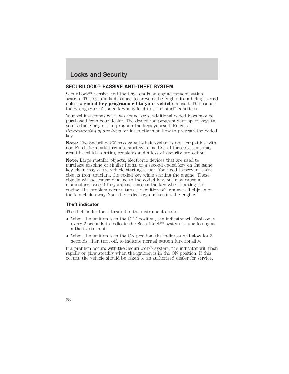 Locks and security | FORD 2003 Explorer Sport Trac v.3 User Manual | Page 68 / 216