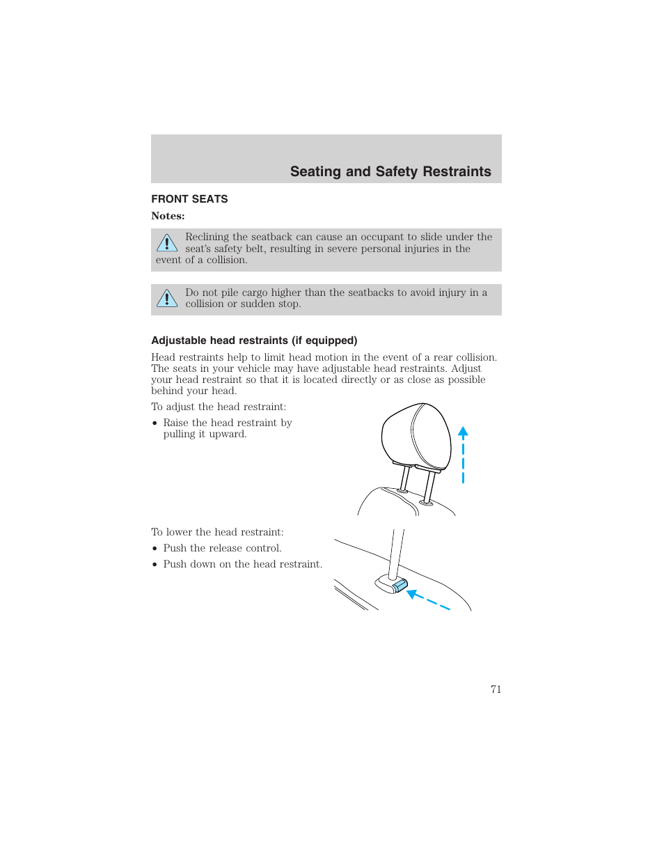 Seating and safety restraints | FORD 2003 Explorer Sport Trac v.3 User Manual | Page 71 / 216