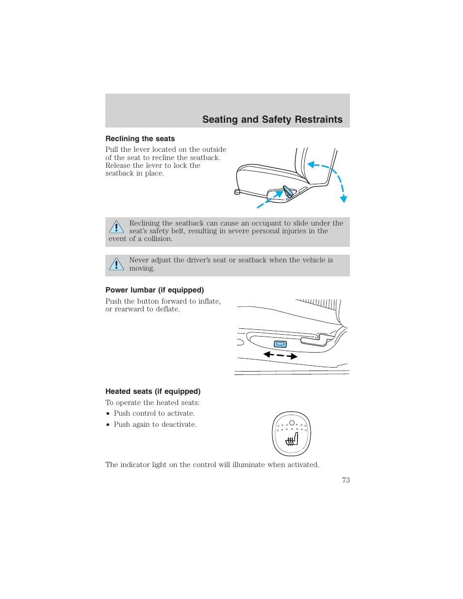 Seating and safety restraints | FORD 2003 Explorer Sport Trac v.3 User Manual | Page 73 / 216