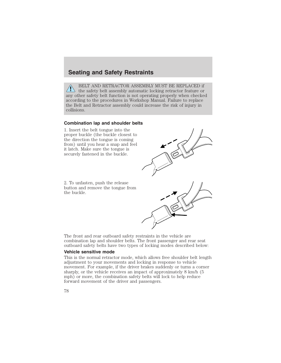 Seating and safety restraints | FORD 2003 Explorer Sport Trac v.3 User Manual | Page 78 / 216