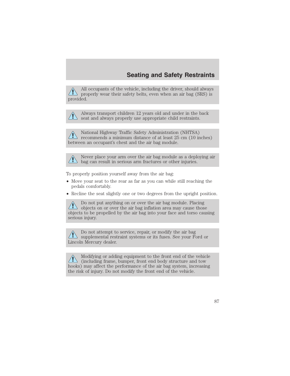 Seating and safety restraints | FORD 2003 Explorer Sport Trac v.3 User Manual | Page 87 / 216