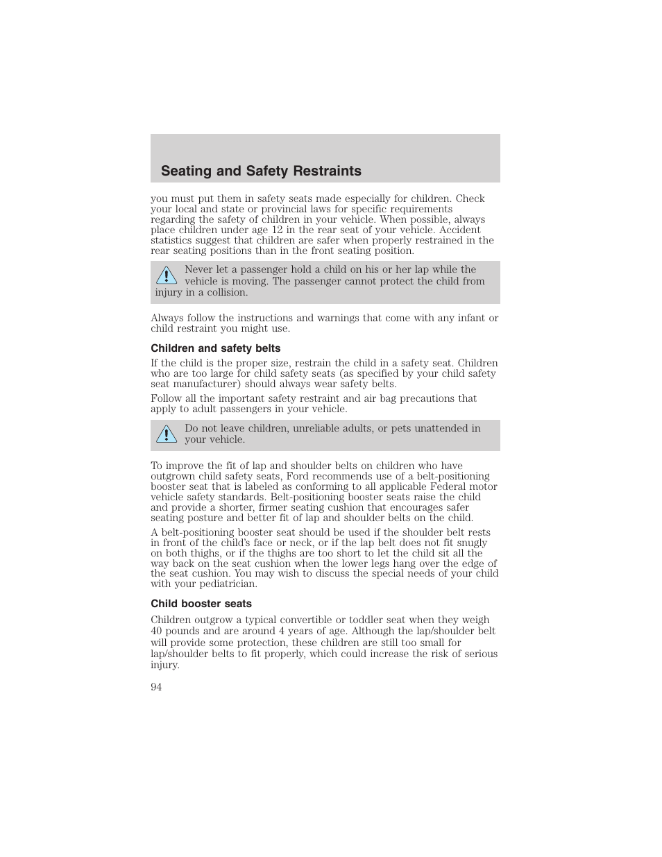 Seating and safety restraints | FORD 2003 Explorer Sport Trac v.3 User Manual | Page 94 / 216