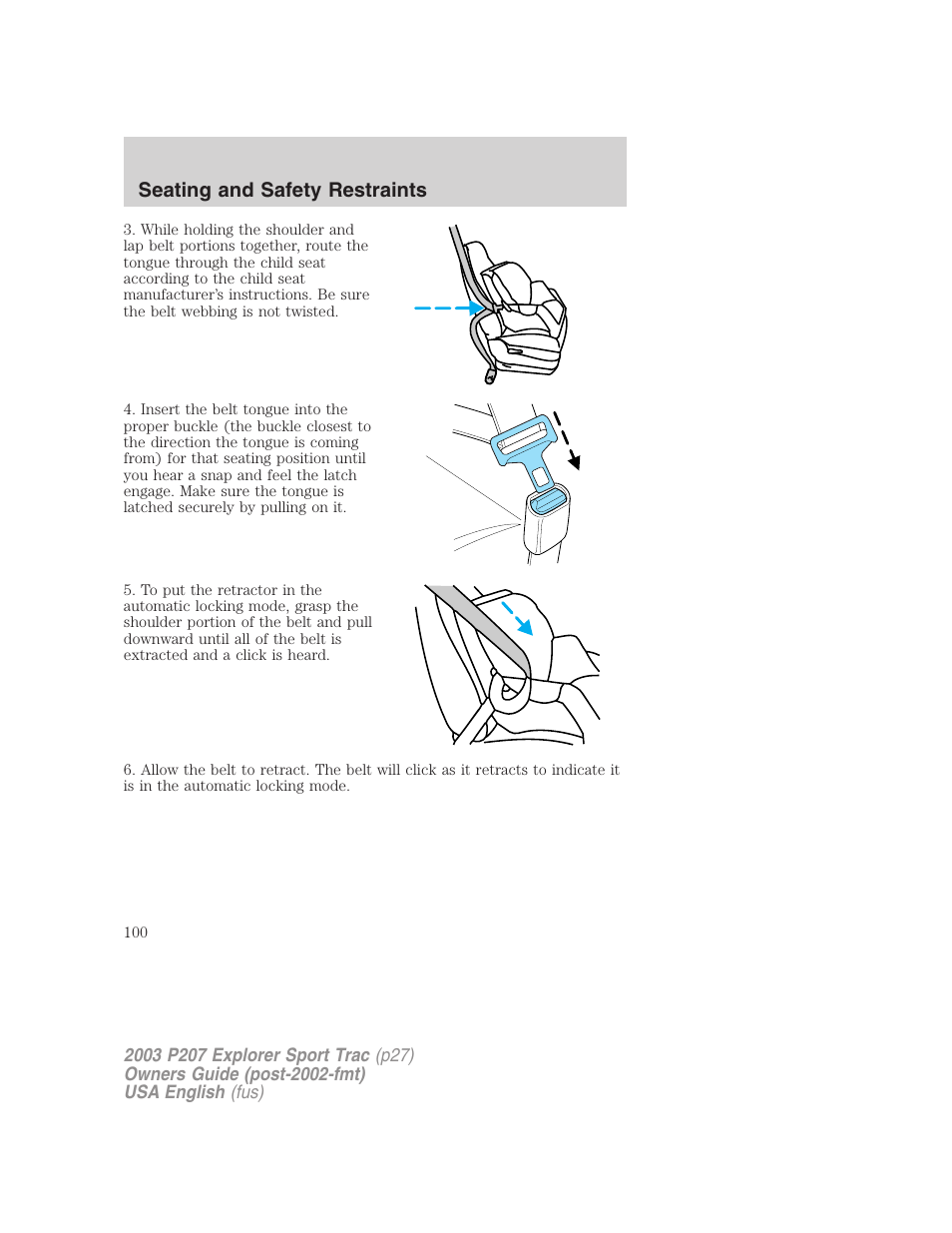 Seating and safety restraints | FORD 2003 Explorer Sport Trac v.4 User Manual | Page 100 / 216