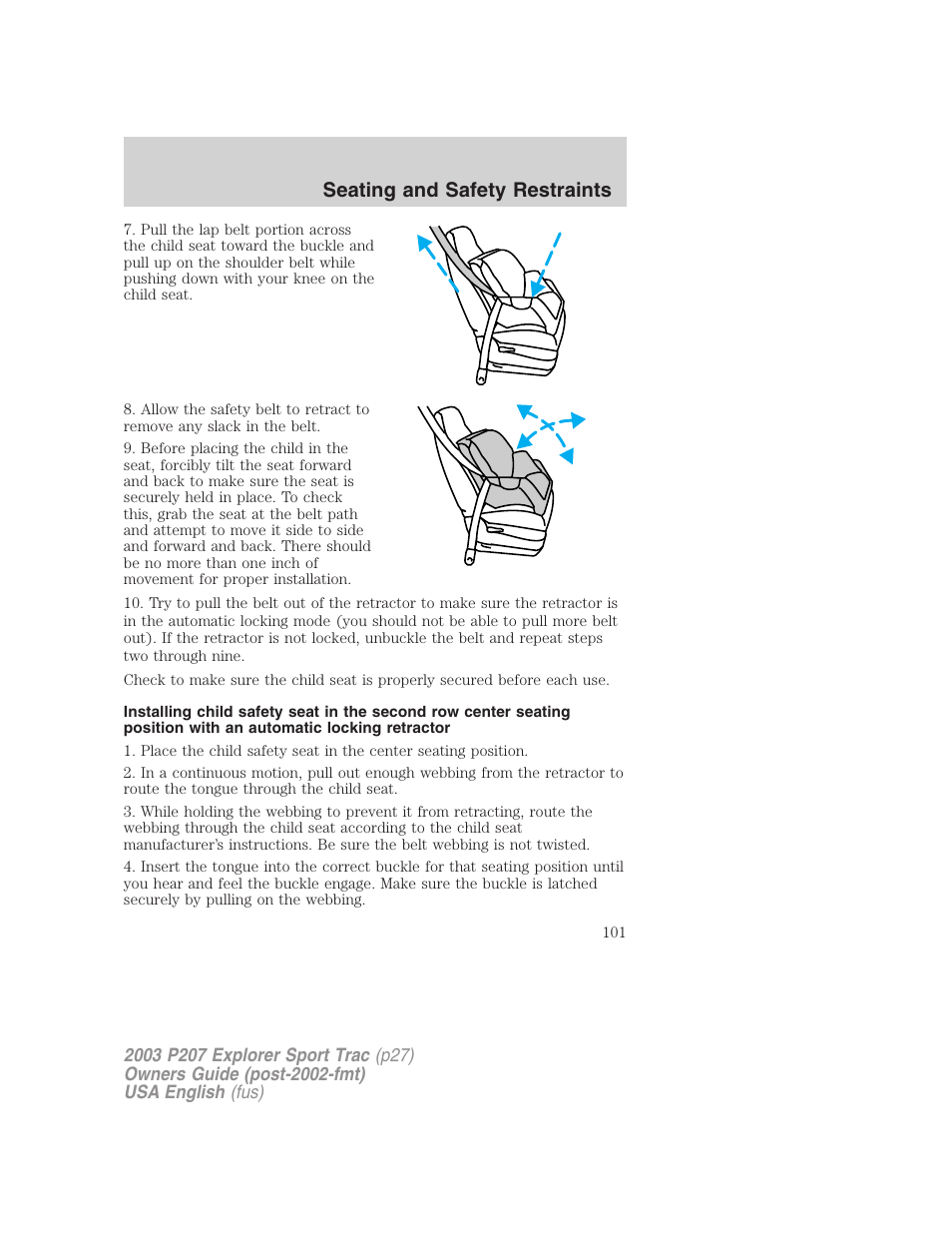 Seating and safety restraints | FORD 2003 Explorer Sport Trac v.4 User Manual | Page 101 / 216