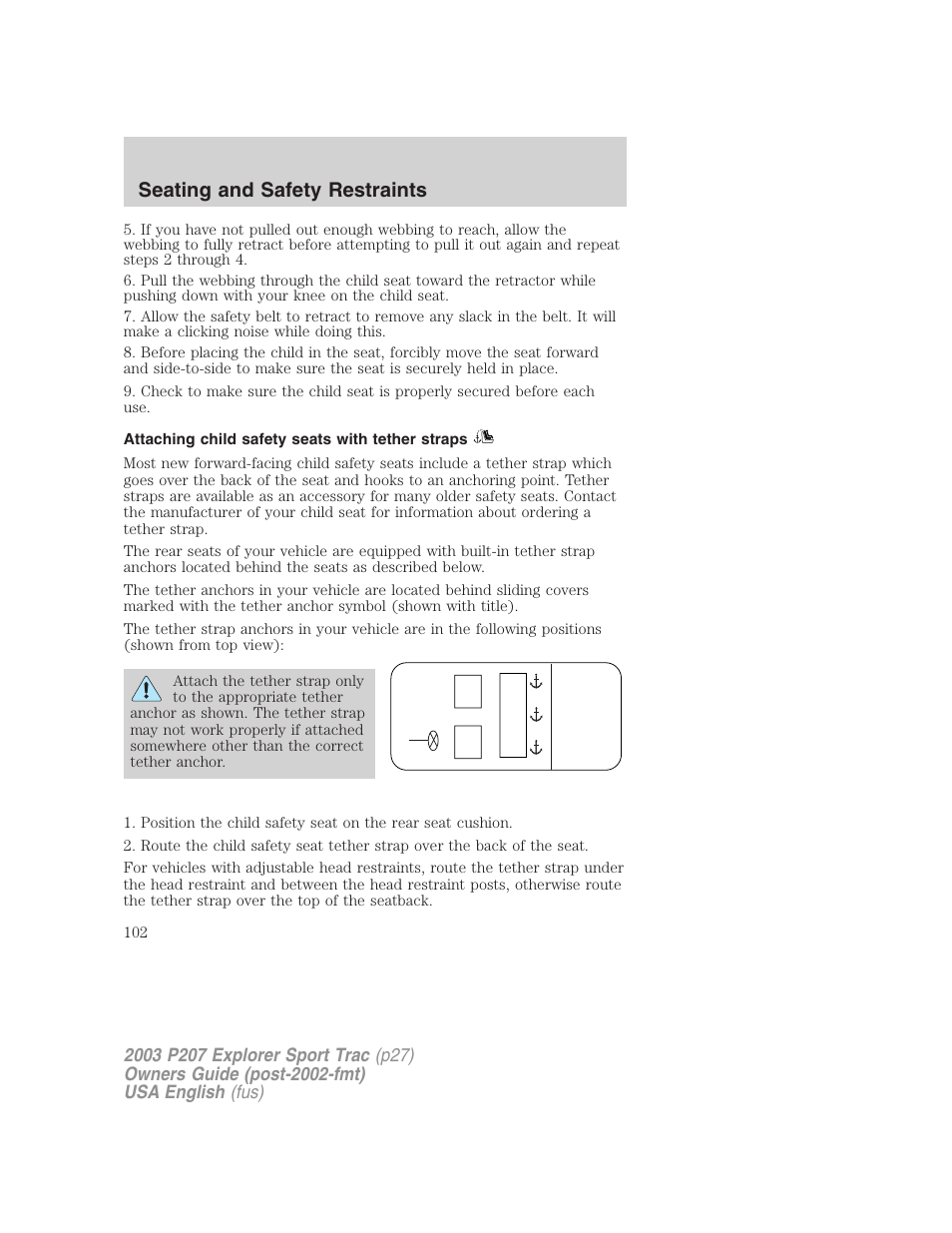 Seating and safety restraints | FORD 2003 Explorer Sport Trac v.4 User Manual | Page 102 / 216