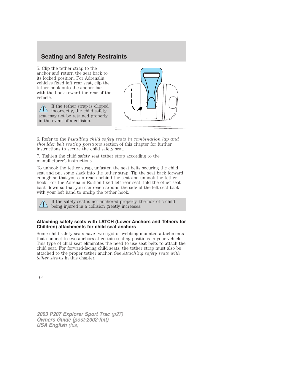 Seating and safety restraints | FORD 2003 Explorer Sport Trac v.4 User Manual | Page 104 / 216