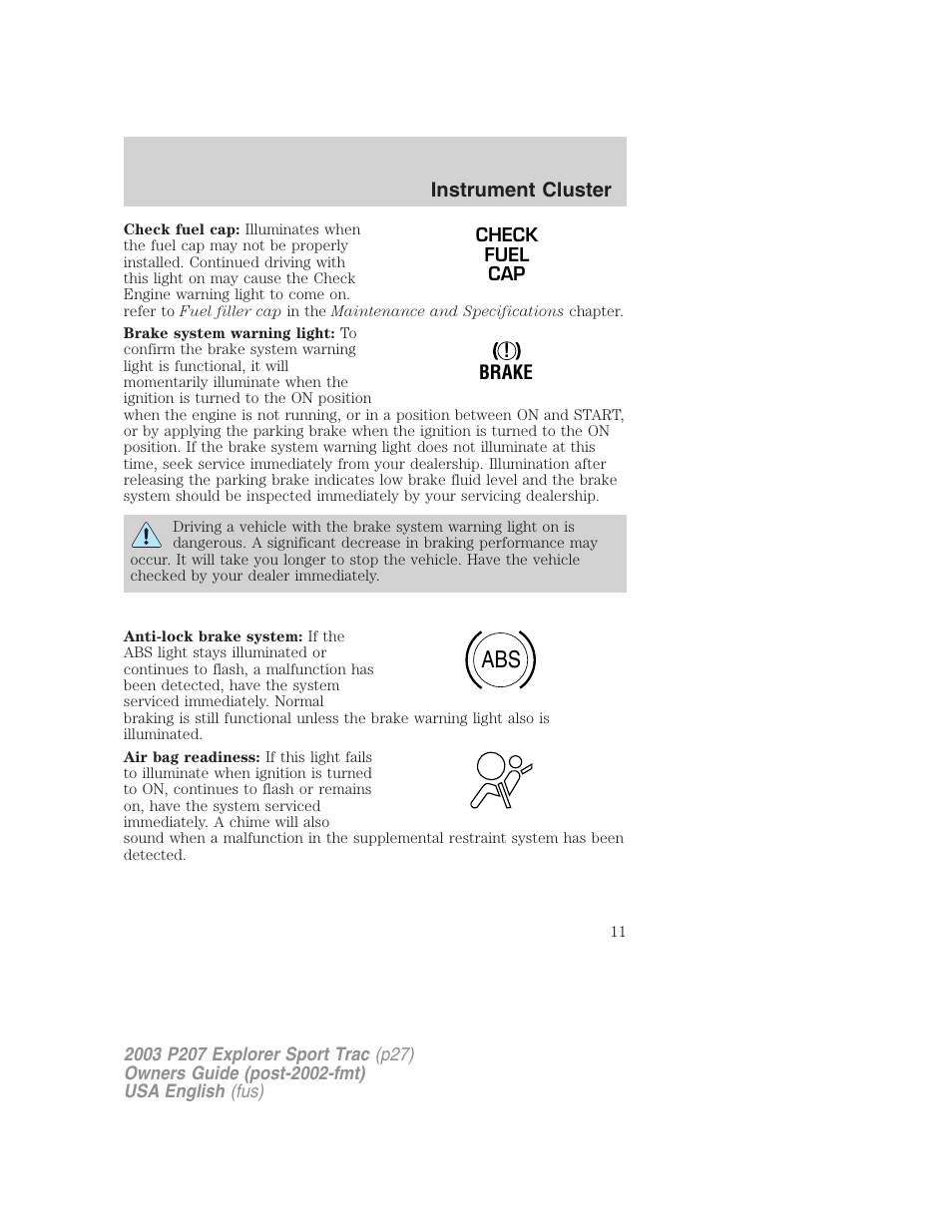 FORD 2003 Explorer Sport Trac v.4 User Manual | Page 11 / 216
