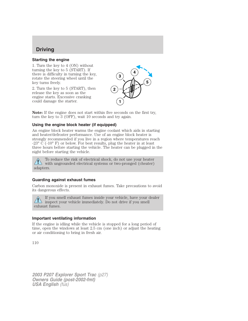 Driving | FORD 2003 Explorer Sport Trac v.4 User Manual | Page 110 / 216