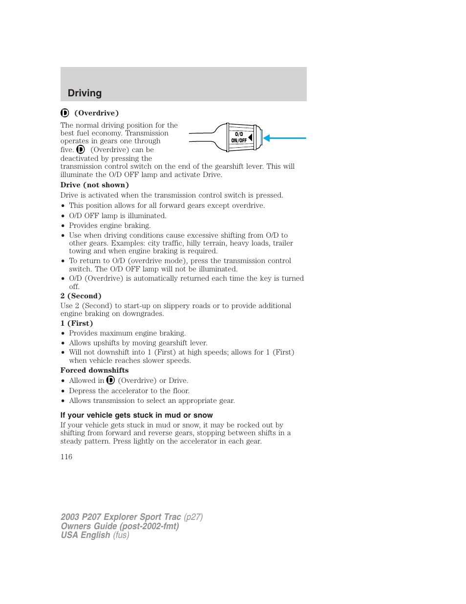 Driving | FORD 2003 Explorer Sport Trac v.4 User Manual | Page 116 / 216