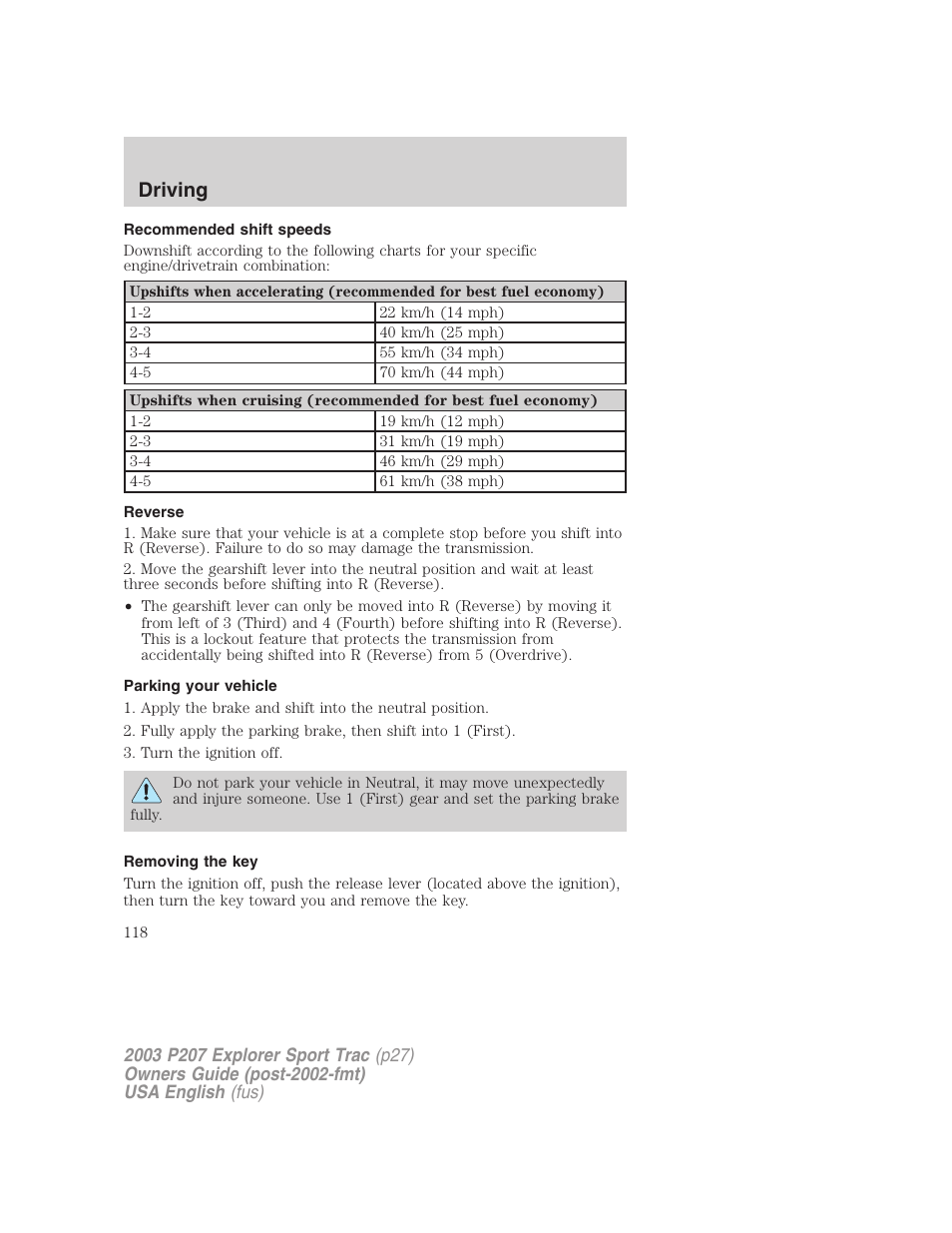 Driving | FORD 2003 Explorer Sport Trac v.4 User Manual | Page 118 / 216