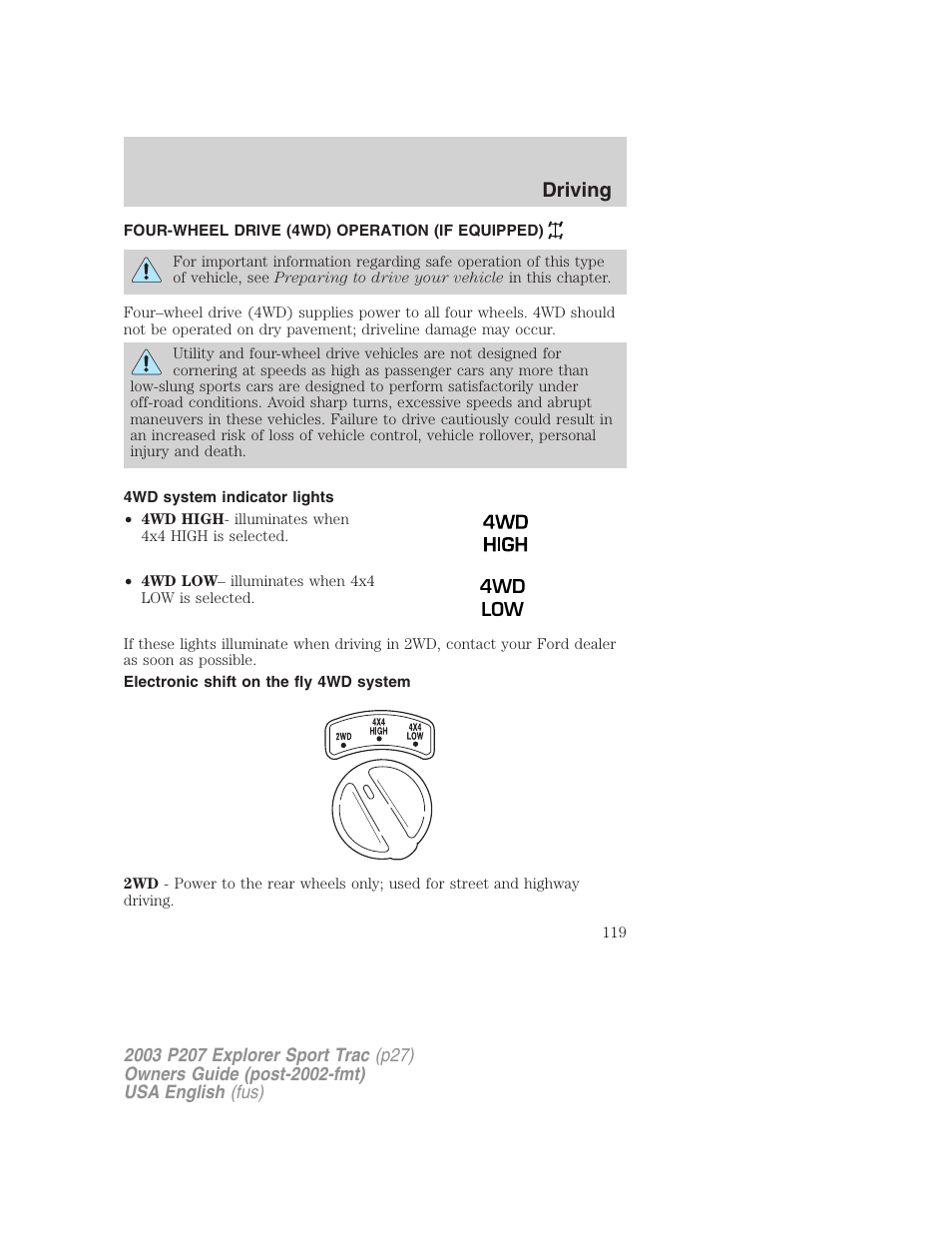 Driving | FORD 2003 Explorer Sport Trac v.4 User Manual | Page 119 / 216