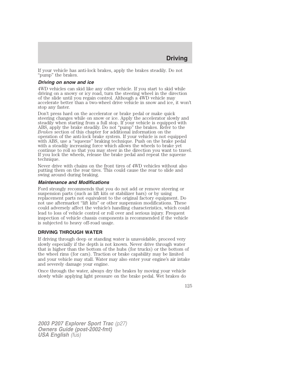 Driving | FORD 2003 Explorer Sport Trac v.4 User Manual | Page 125 / 216