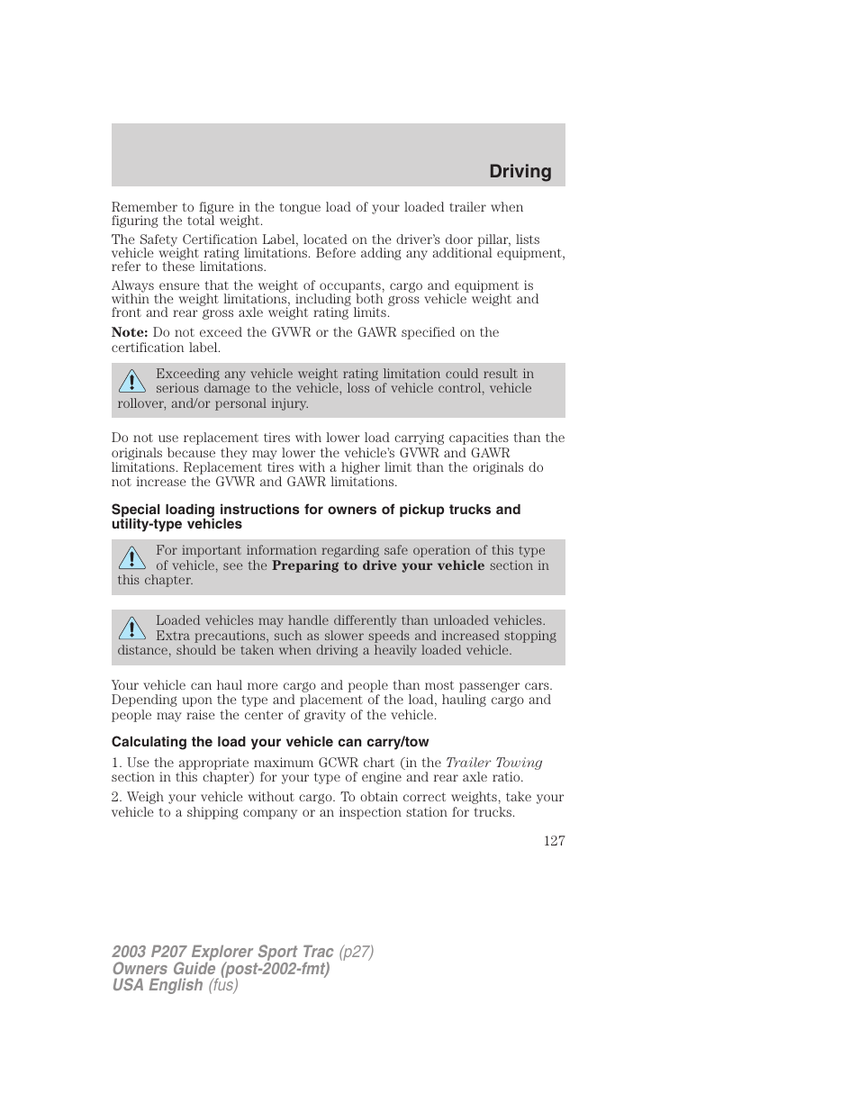 Driving | FORD 2003 Explorer Sport Trac v.4 User Manual | Page 127 / 216