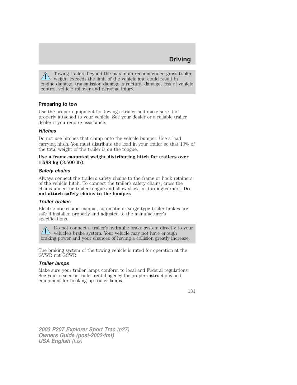 Driving | FORD 2003 Explorer Sport Trac v.4 User Manual | Page 131 / 216
