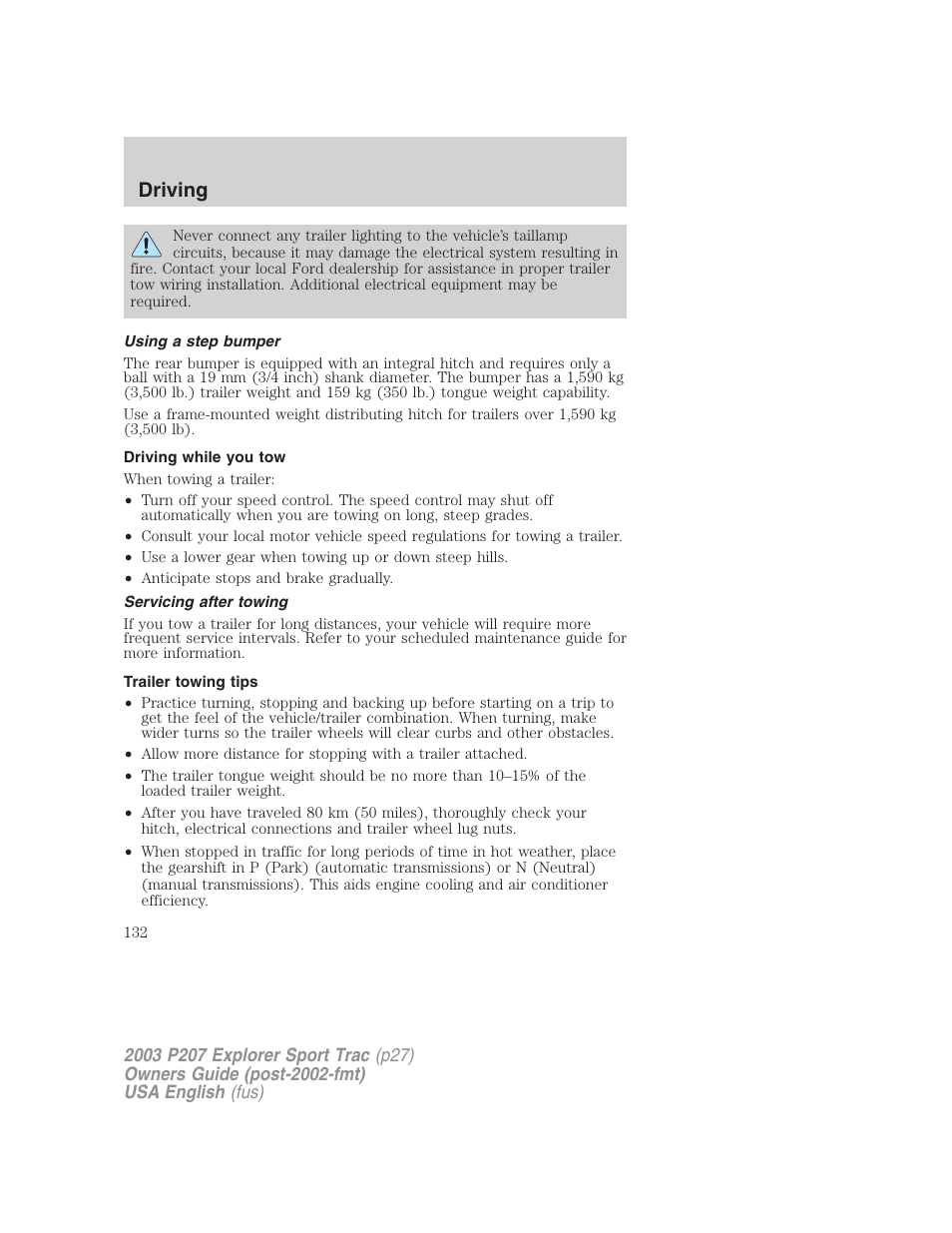 Driving | FORD 2003 Explorer Sport Trac v.4 User Manual | Page 132 / 216