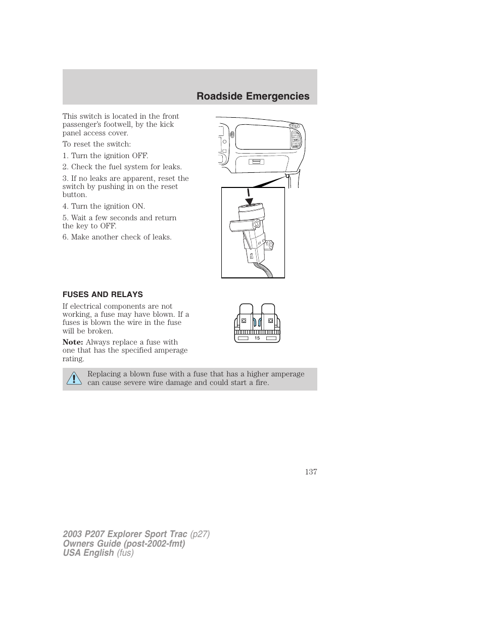Roadside emergencies | FORD 2003 Explorer Sport Trac v.4 User Manual | Page 137 / 216