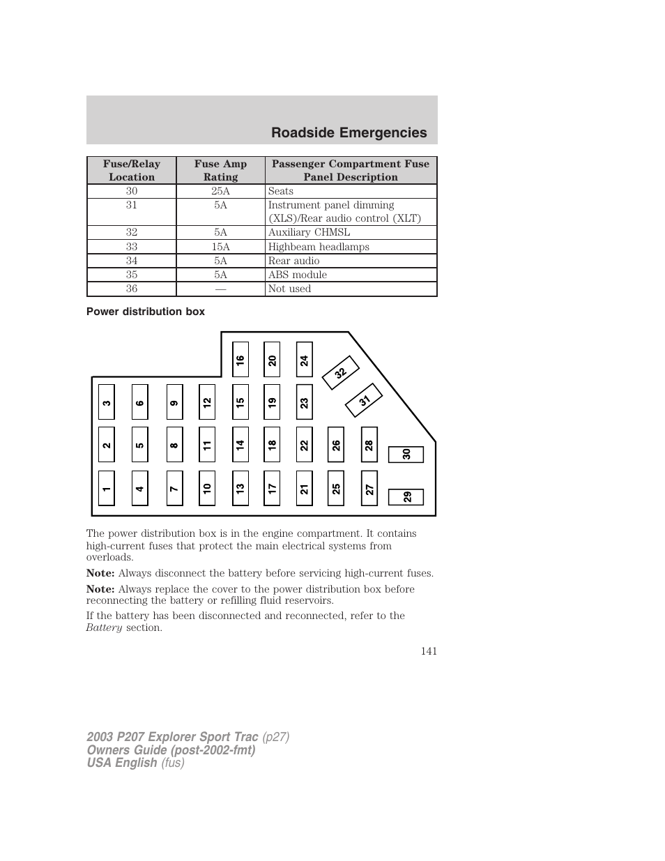 Roadside emergencies | FORD 2003 Explorer Sport Trac v.4 User Manual | Page 141 / 216