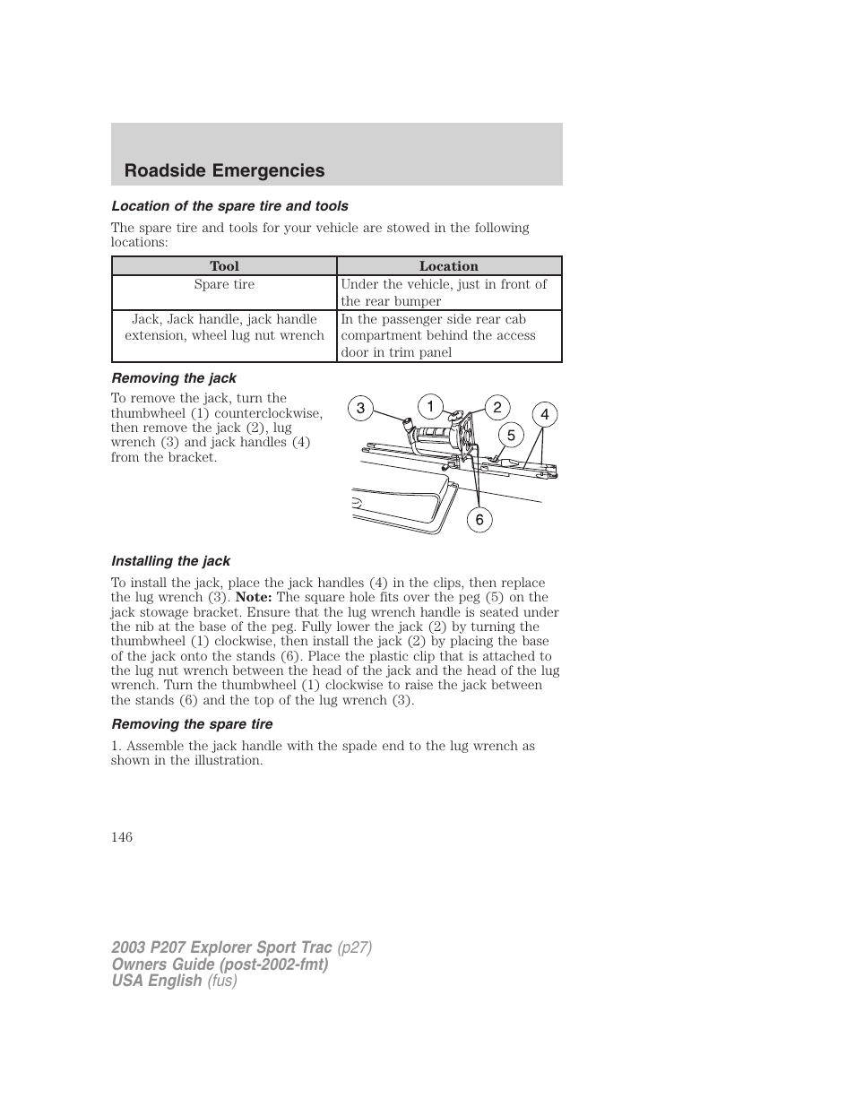 Roadside emergencies | FORD 2003 Explorer Sport Trac v.4 User Manual | Page 146 / 216