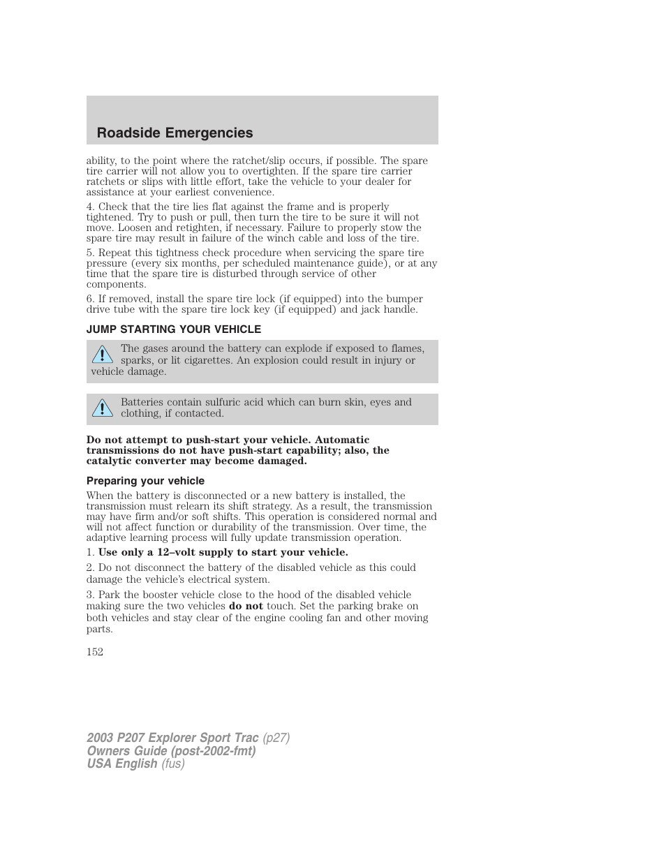 Roadside emergencies | FORD 2003 Explorer Sport Trac v.4 User Manual | Page 152 / 216