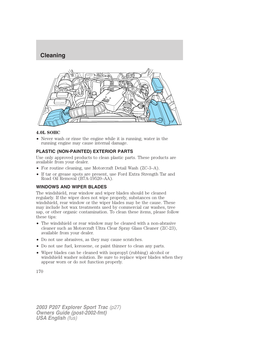 Cleaning | FORD 2003 Explorer Sport Trac v.4 User Manual | Page 170 / 216