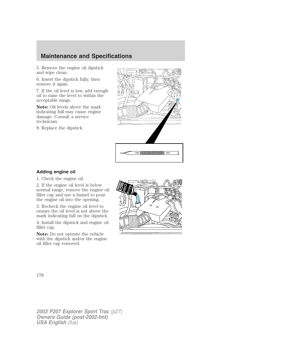 Maintenance and specifications | FORD 2003 Explorer Sport Trac v.4 User Manual | Page 178 / 216