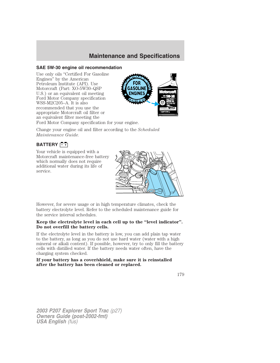 Maintenance and specifications | FORD 2003 Explorer Sport Trac v.4 User Manual | Page 179 / 216