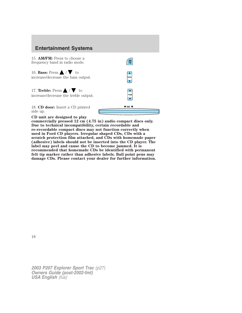 Entertainment systems | FORD 2003 Explorer Sport Trac v.4 User Manual | Page 18 / 216