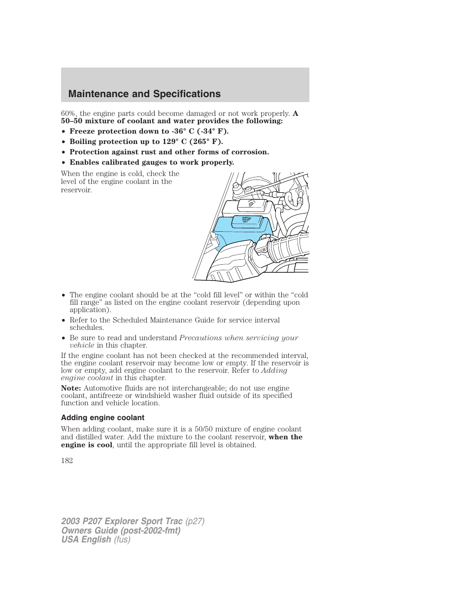 Maintenance and specifications | FORD 2003 Explorer Sport Trac v.4 User Manual | Page 182 / 216