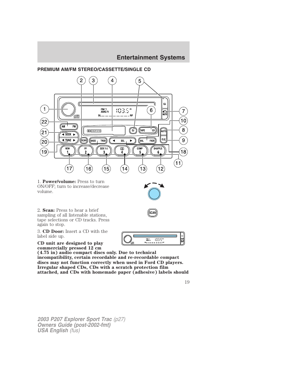 Entertainment systems | FORD 2003 Explorer Sport Trac v.4 User Manual | Page 19 / 216