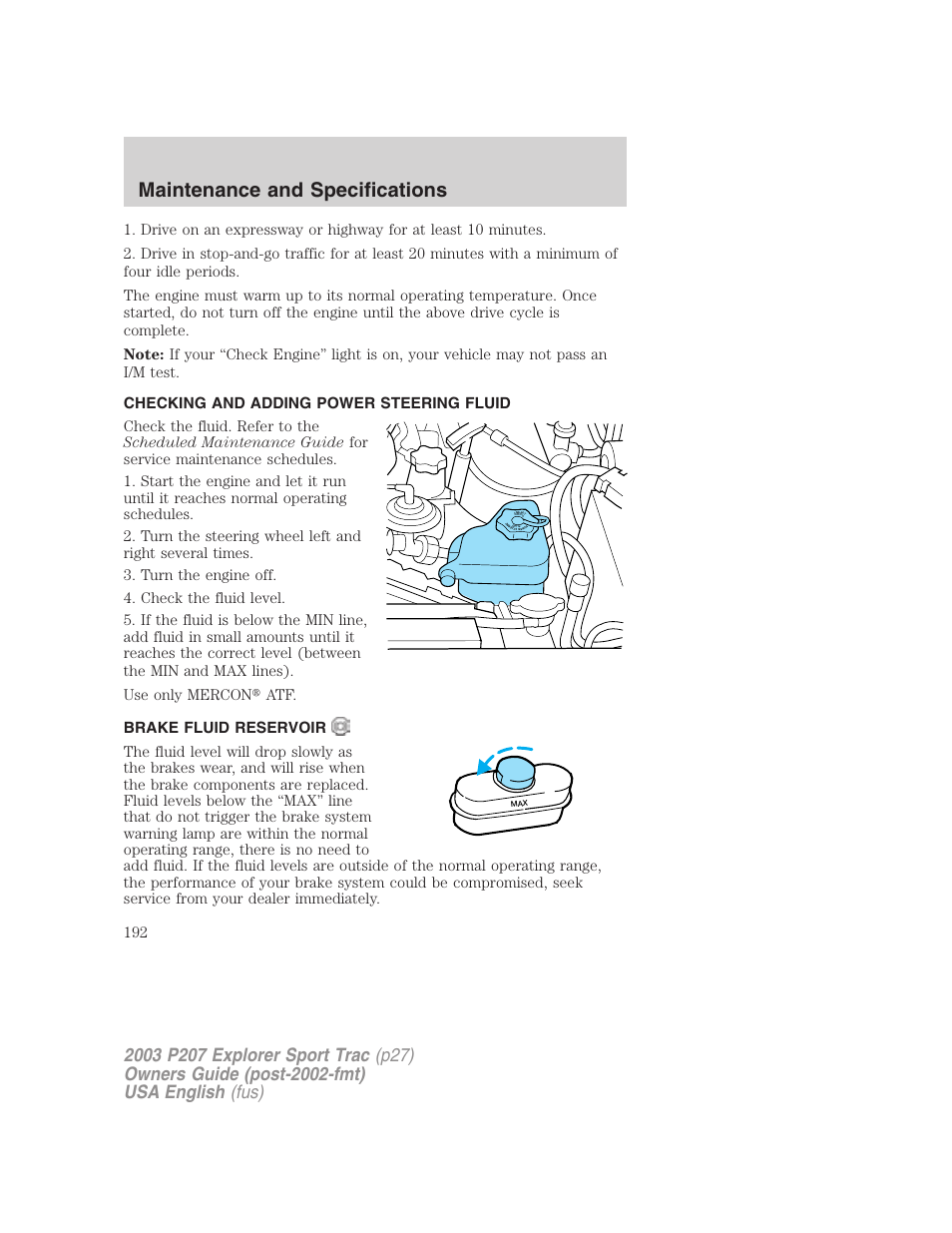 Maintenance and specifications | FORD 2003 Explorer Sport Trac v.4 User Manual | Page 192 / 216