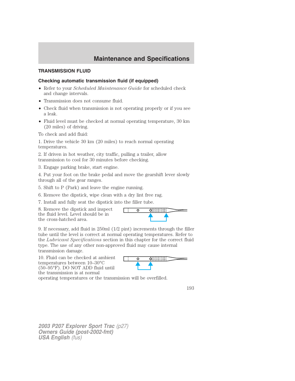 Maintenance and specifications | FORD 2003 Explorer Sport Trac v.4 User Manual | Page 193 / 216