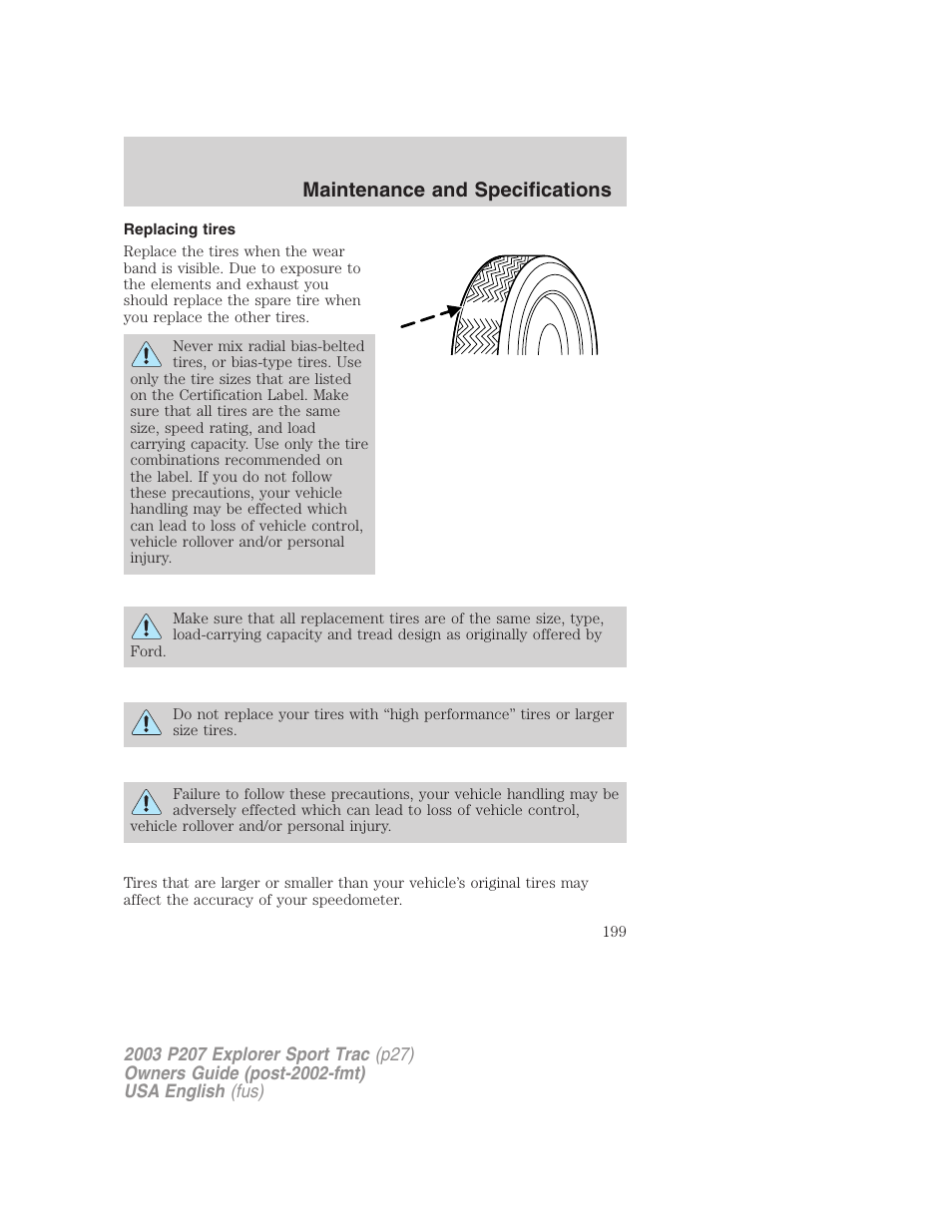Maintenance and specifications | FORD 2003 Explorer Sport Trac v.4 User Manual | Page 199 / 216