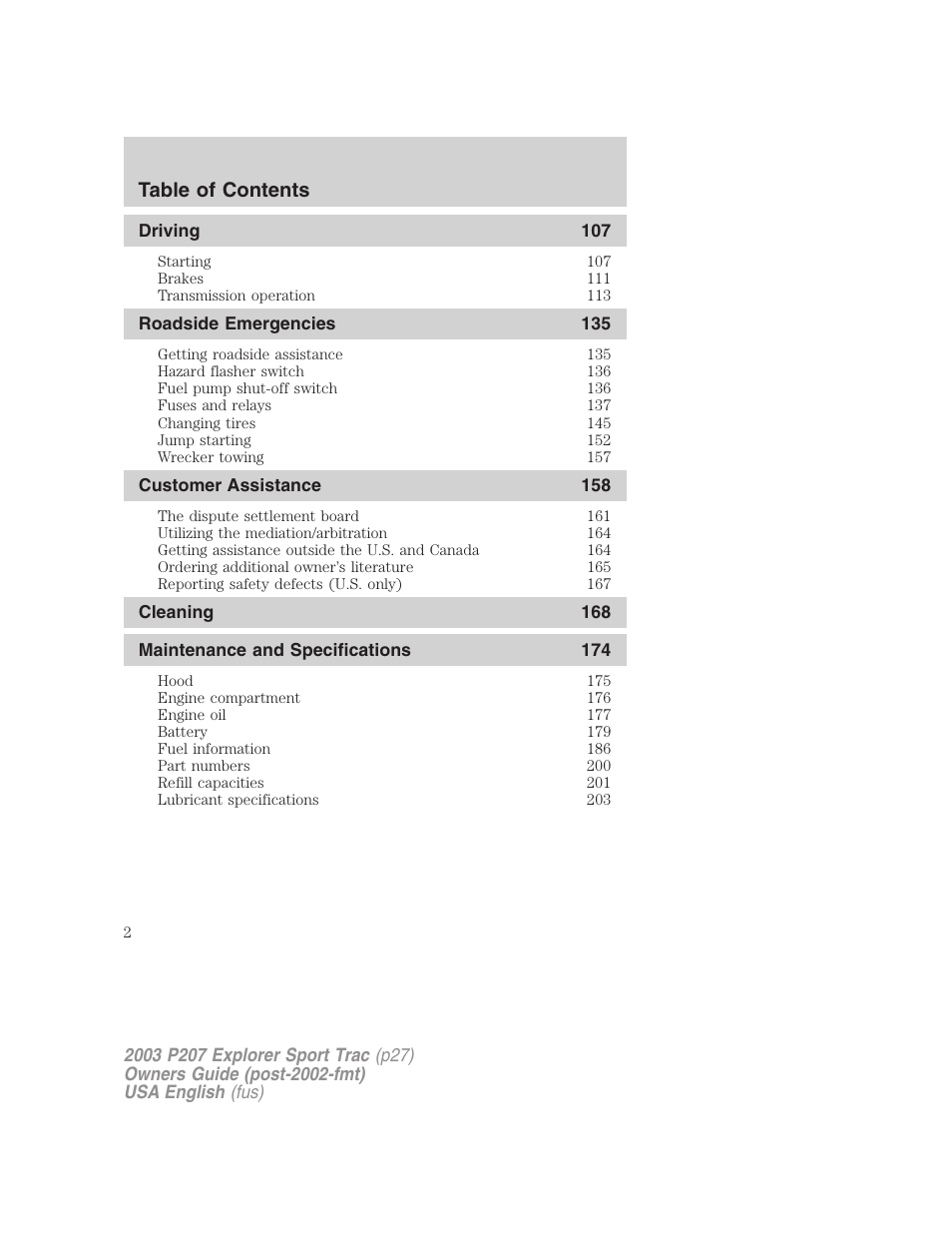 FORD 2003 Explorer Sport Trac v.4 User Manual | Page 2 / 216