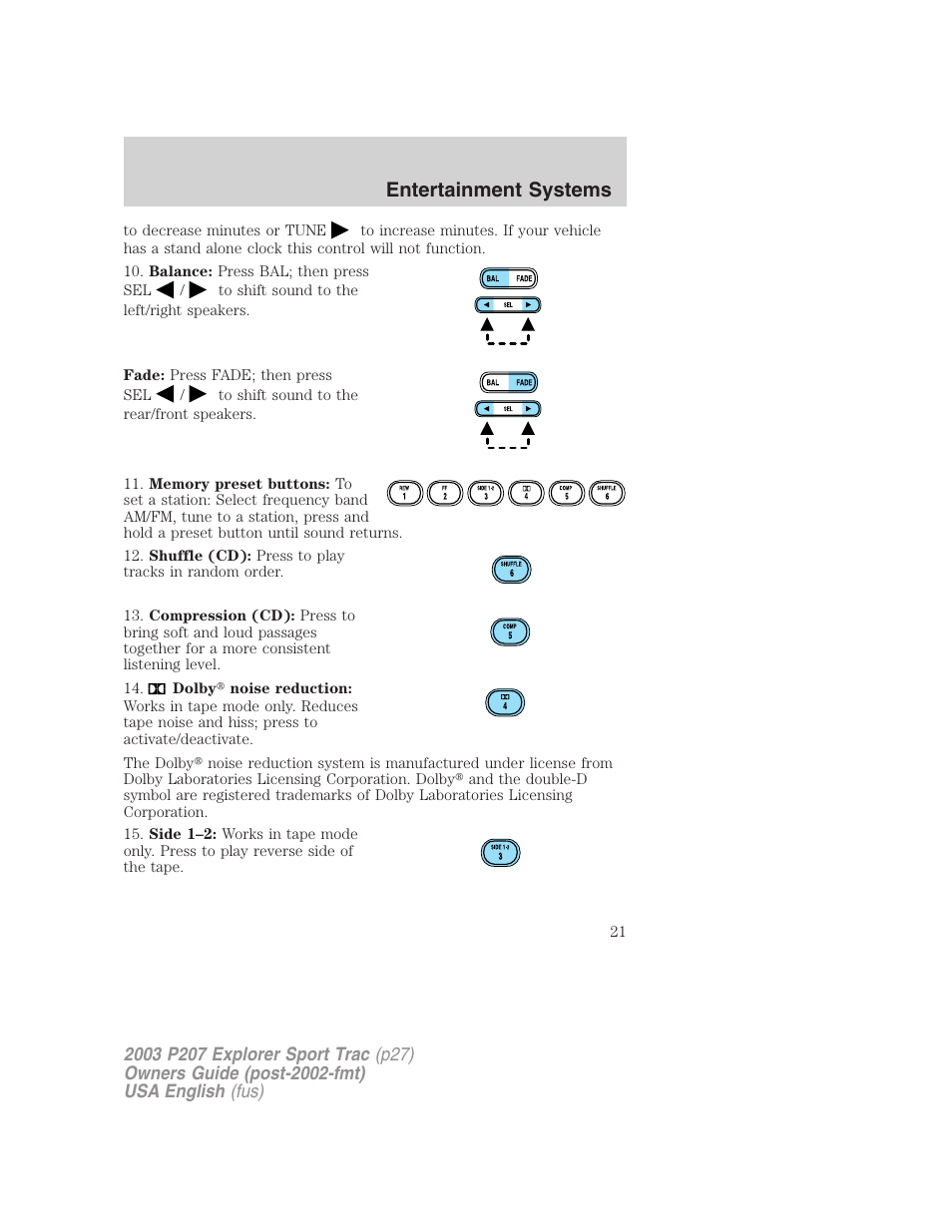 Entertainment systems | FORD 2003 Explorer Sport Trac v.4 User Manual | Page 21 / 216