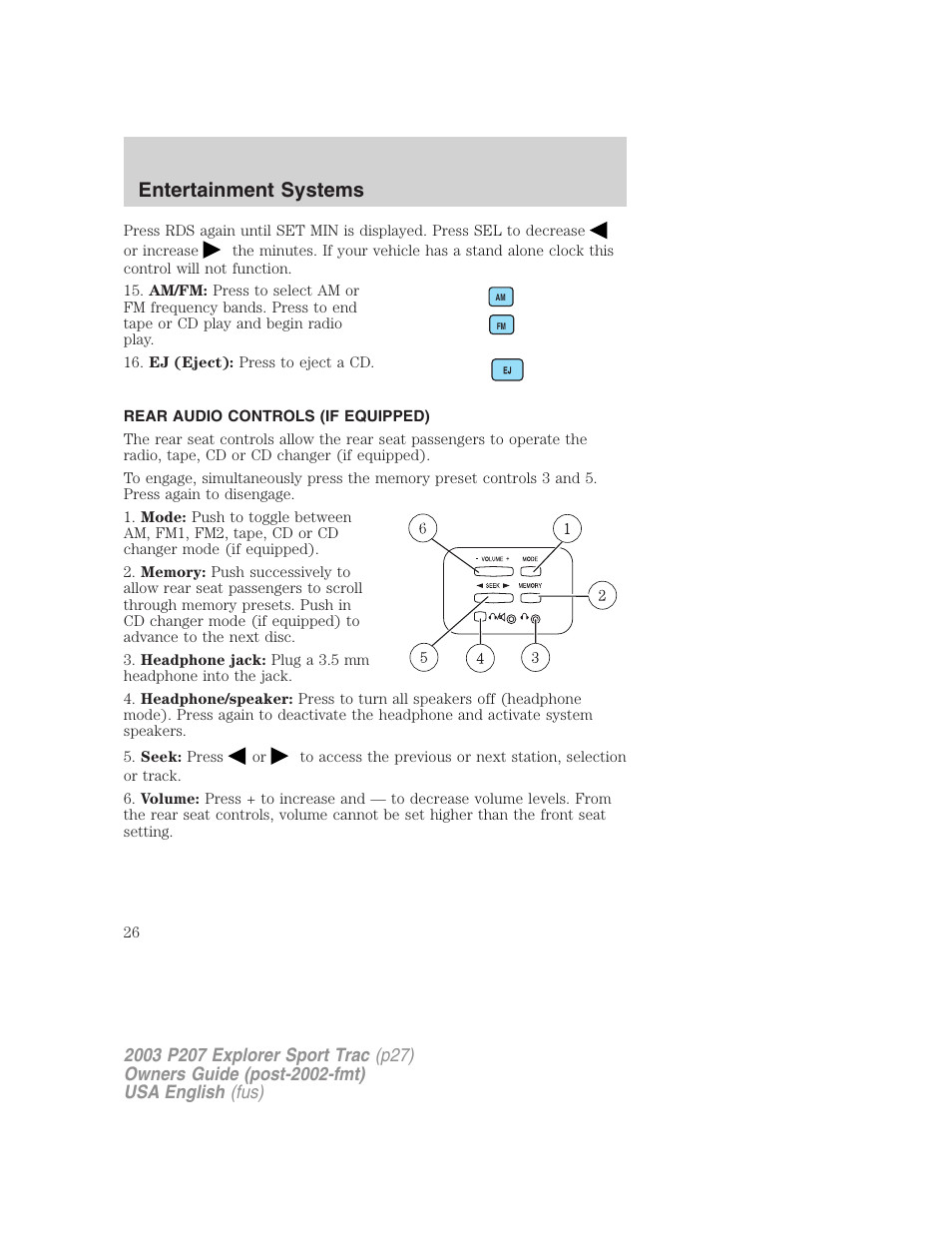 Entertainment systems | FORD 2003 Explorer Sport Trac v.4 User Manual | Page 26 / 216