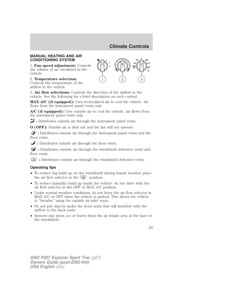 Climate controls | FORD 2003 Explorer Sport Trac v.4 User Manual | Page 29 / 216