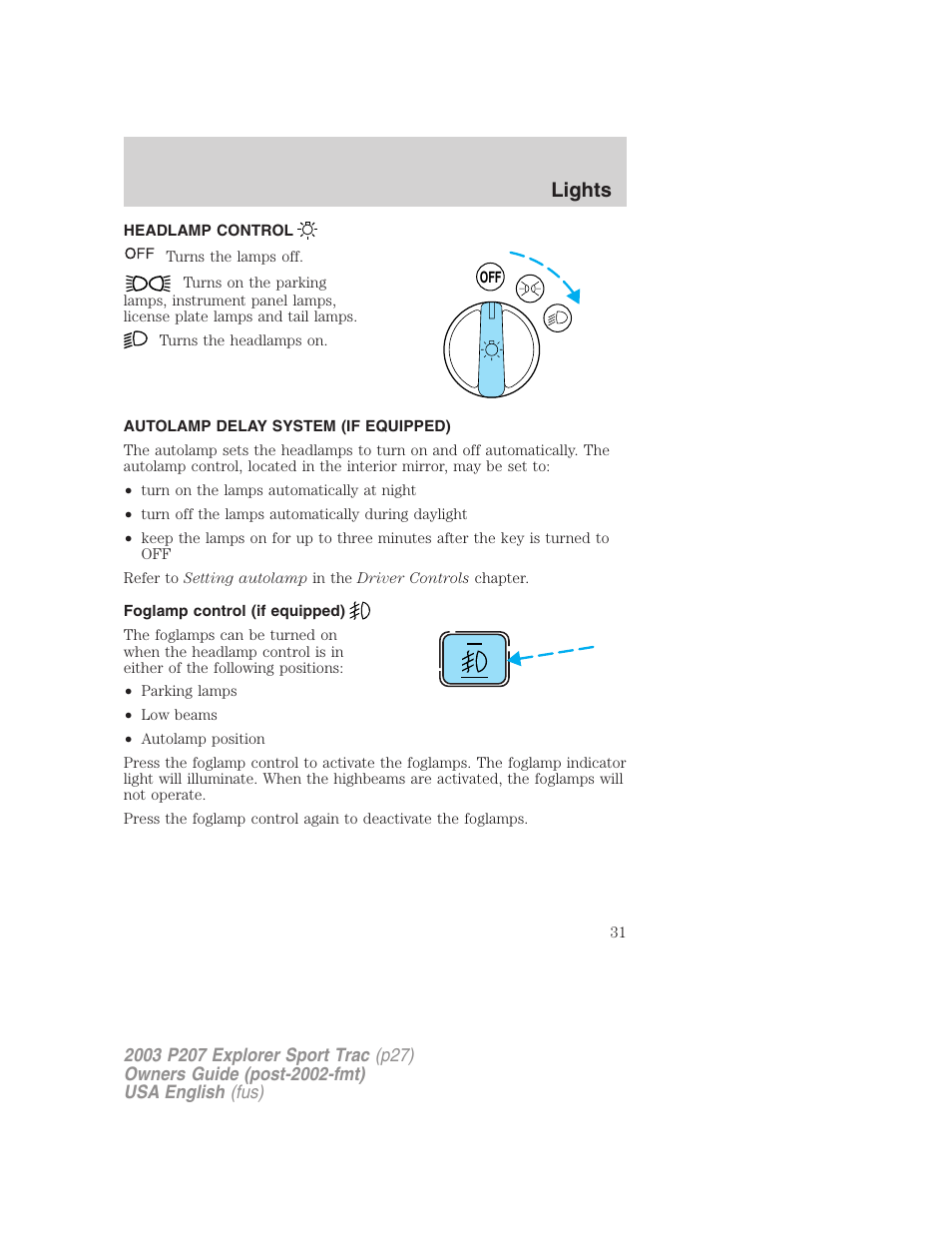 Lights | FORD 2003 Explorer Sport Trac v.4 User Manual | Page 31 / 216