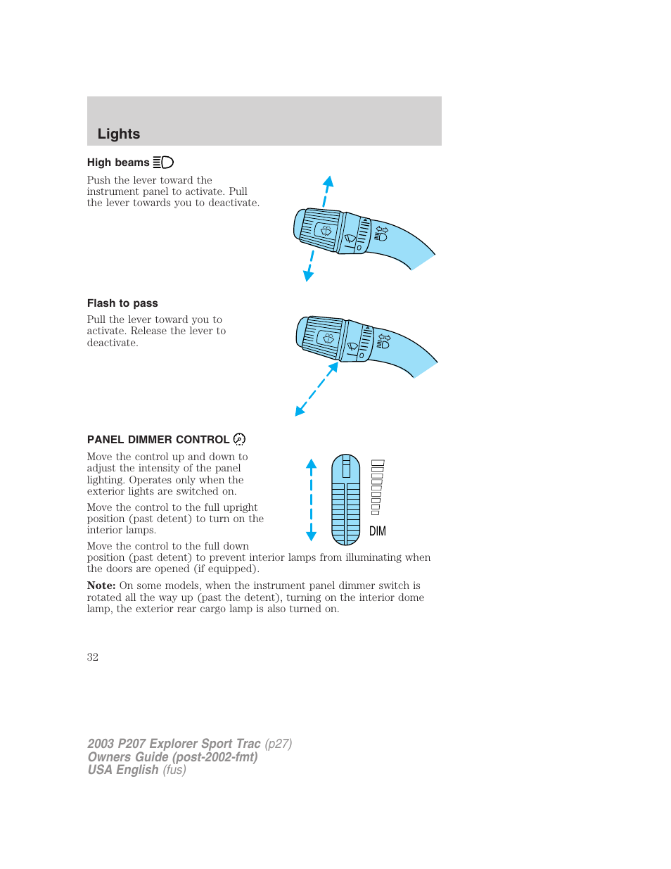 Lights | FORD 2003 Explorer Sport Trac v.4 User Manual | Page 32 / 216