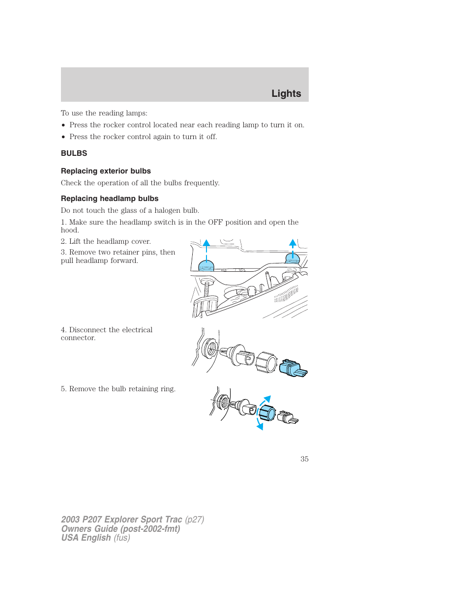 Lights | FORD 2003 Explorer Sport Trac v.4 User Manual | Page 35 / 216