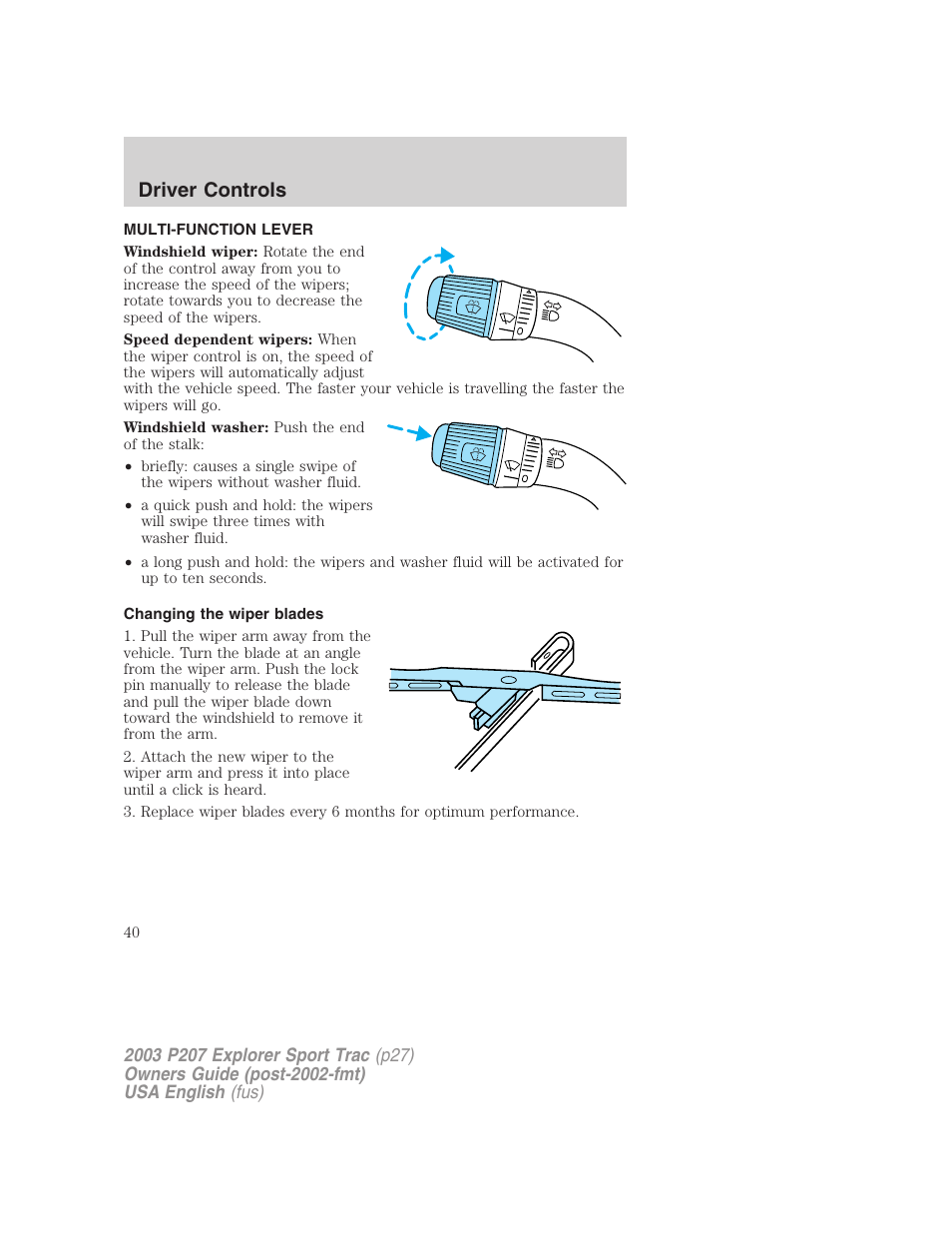 Driver controls | FORD 2003 Explorer Sport Trac v.4 User Manual | Page 40 / 216