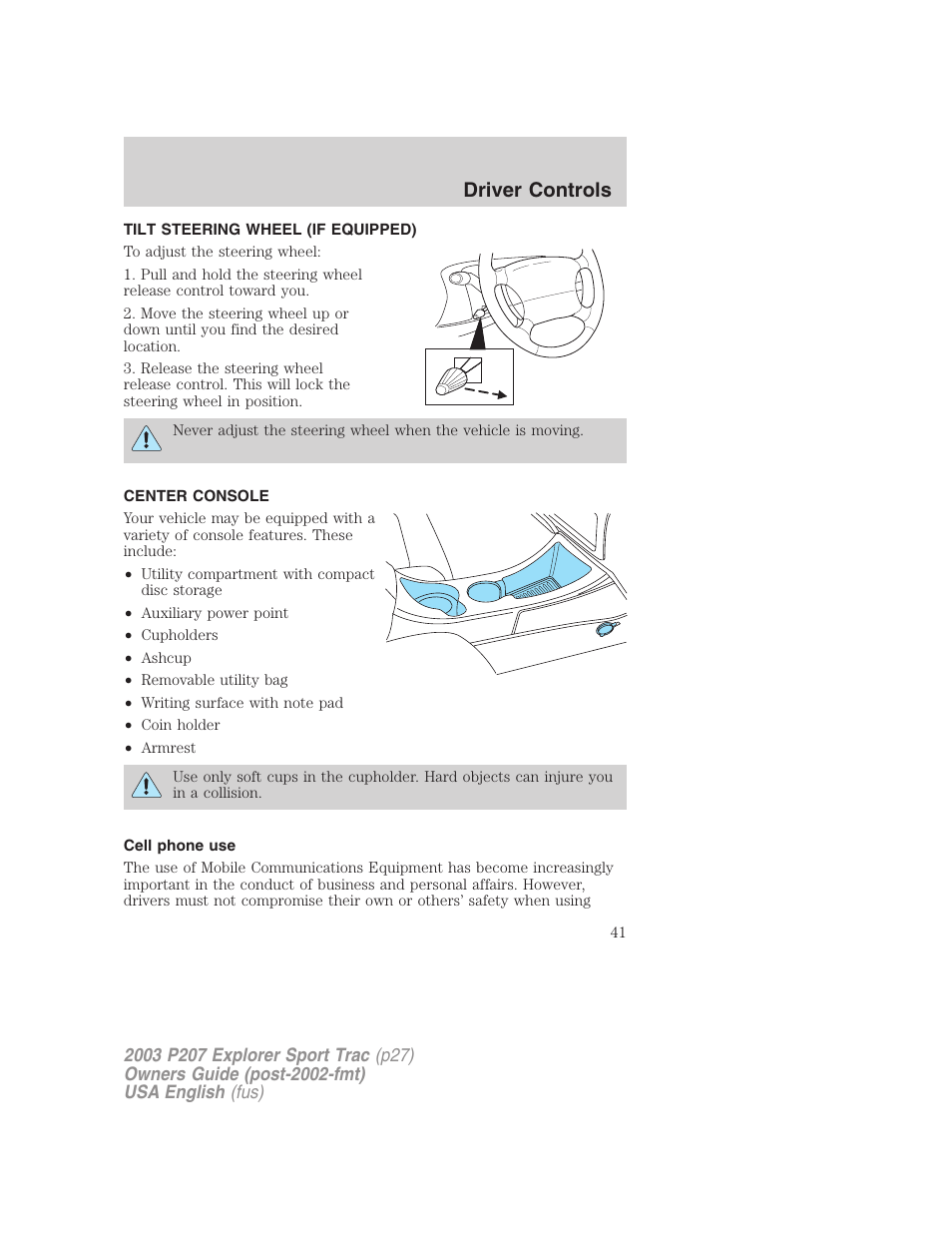 Driver controls | FORD 2003 Explorer Sport Trac v.4 User Manual | Page 41 / 216