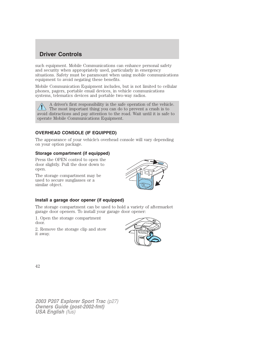 Driver controls | FORD 2003 Explorer Sport Trac v.4 User Manual | Page 42 / 216