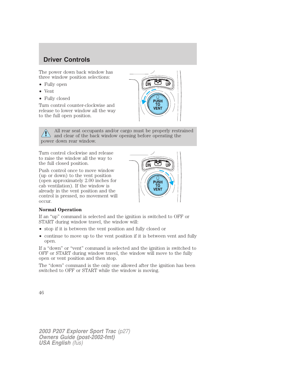 Driver controls | FORD 2003 Explorer Sport Trac v.4 User Manual | Page 46 / 216