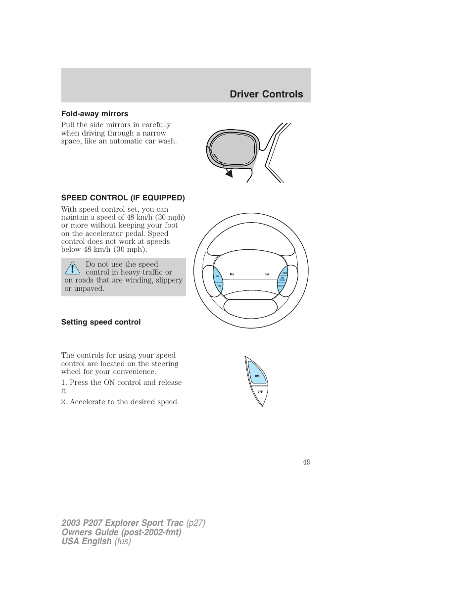 Driver controls | FORD 2003 Explorer Sport Trac v.4 User Manual | Page 49 / 216