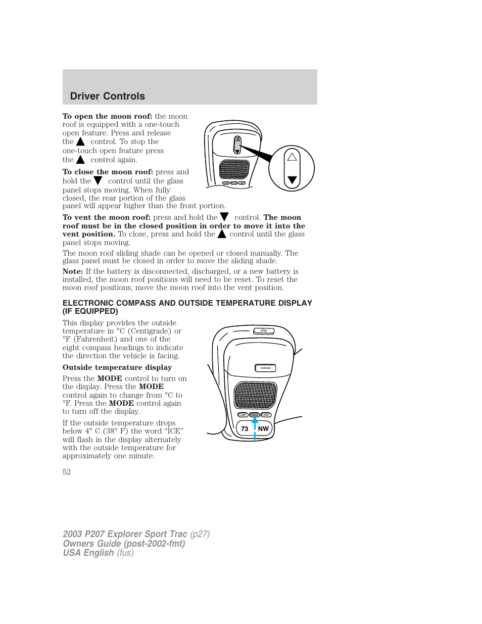 Driver controls | FORD 2003 Explorer Sport Trac v.4 User Manual | Page 52 / 216