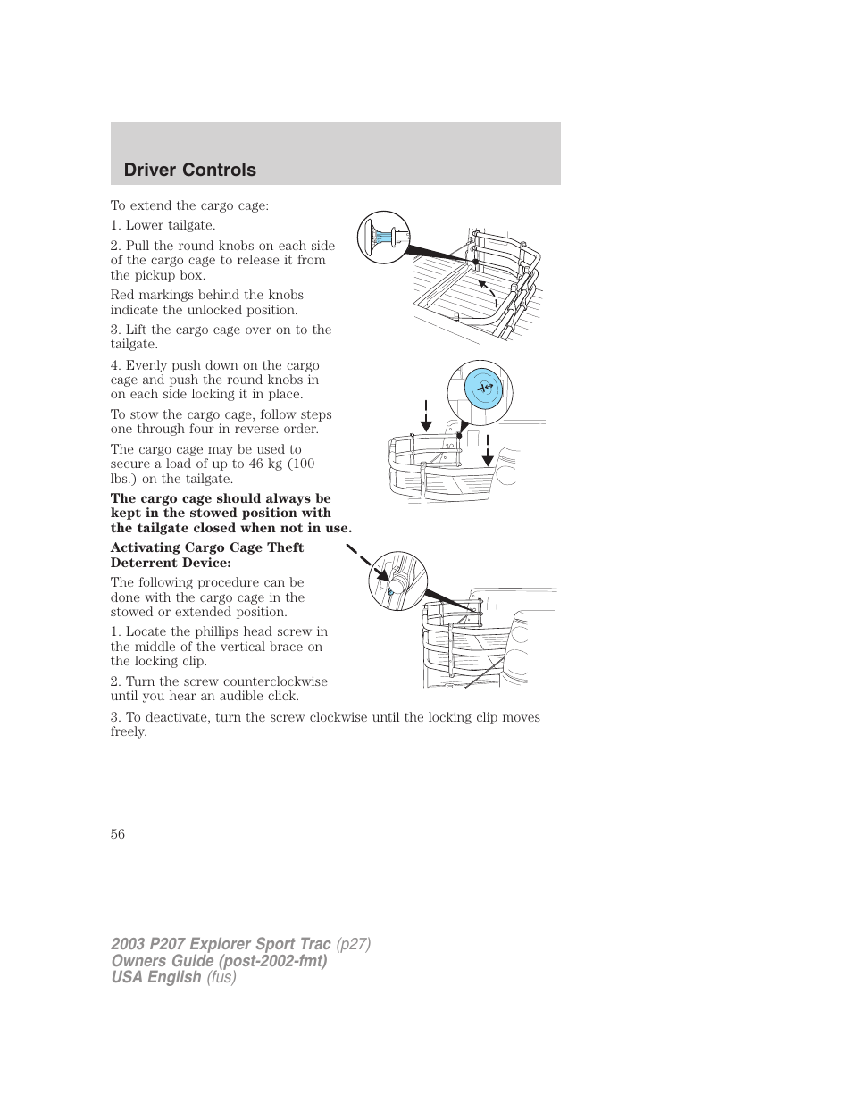 Driver controls | FORD 2003 Explorer Sport Trac v.4 User Manual | Page 56 / 216