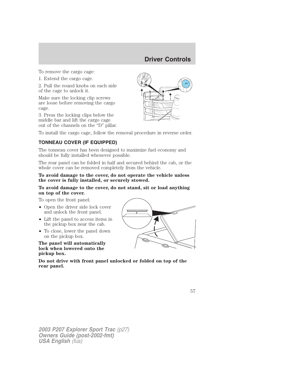 Driver controls | FORD 2003 Explorer Sport Trac v.4 User Manual | Page 57 / 216